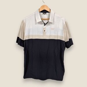 PXG Performance Polo Shirt Men Medium White Black Tan Nylon Stretch Parsons Golf